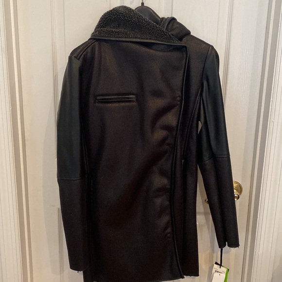 New Sam Edelman Faux Leather XS Coat with Hood - Picture 3 of 6